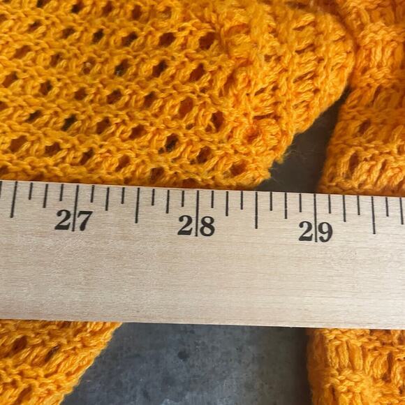 Vintage Crochet Knit Cardigan Zip Sweater Womens M/L Orange Yellow Oversized Y2K - Picture 6 of 7